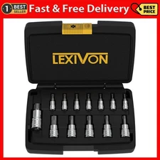 LEXIVON Torx Bit Socket Set, Premium S2 Alloy Steel | 13-Piece Star T8 - T60 Set