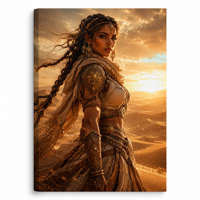Desert Warrior Girl Canvas Wall Art Fantasy Woman Print Gold Sand Dunes Boho