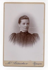 Victorian Woman High Collar, Puffed Sleeves, Torquay England, 1890s Cabinet Card