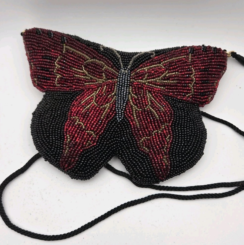 Vintage NEIMAN MARCUS Hand Made BEADED Evening Bag Clutch BUTTERFLY