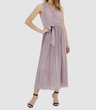 T Tahari Women's Blue Tile Faux-Wrap Pleated Fit & Flare MIDI Dress Size M