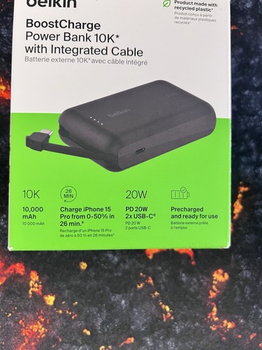 Belkin Boost Charge 2-Port USB C Power Bank 10K With Integrated Cable NEW - Zdjęcie 2 z 3