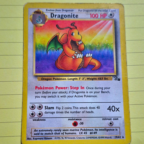 Wizards of the Coast Pokemon TCG Dragonite 19/62 Fossil Rare Unlimited 100 HP