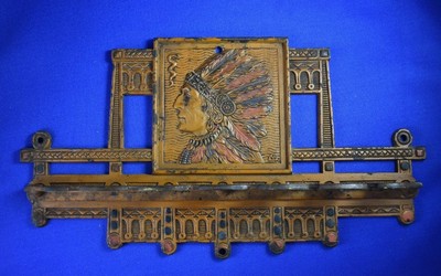 VINTAGE JUDD CAST IRON PIPE HOLDER, NATIVE AMERICAN INDIAN