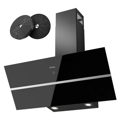 ISEASY Dunstabzugshaube 90 cm 578m³/h Abzugshaube Abluft Touch Control Umluft Schwarz