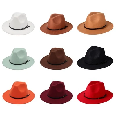 Hombres Mujeres Clásico Ala Ancha Fedora Sombrero Fieltro Panamá Trilby Gorra con Hebilla de Cinturón - Imagen 1 de 2