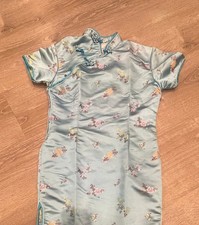 Light Blue Floral Brocade Cheongsam Qipao Dress for Girls