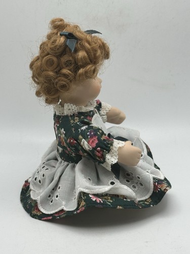 Porcelain Articulated Doll Red Curly Hair Green Floral Dress White Bloomers 7” - Picture 5 of 13