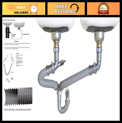 Double Bowl Kitchen Sink Drain Kit - 1.5'' Flexible P-Trap, Easy Install, Univers