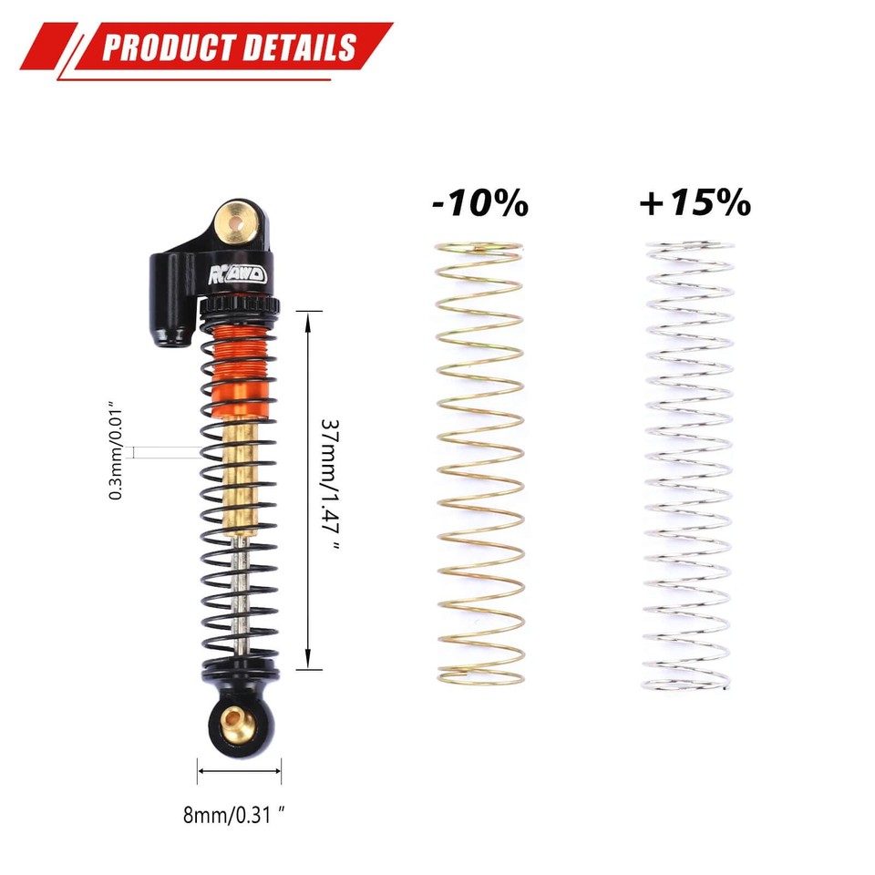 58mm Lengthened Double Barrel Black Shocks for 1/24 Axial SCX24 AX24 ...