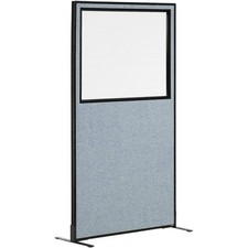 36-1/4"W x 96"H Freestanding Office Partition Panel with Partial Window Blue