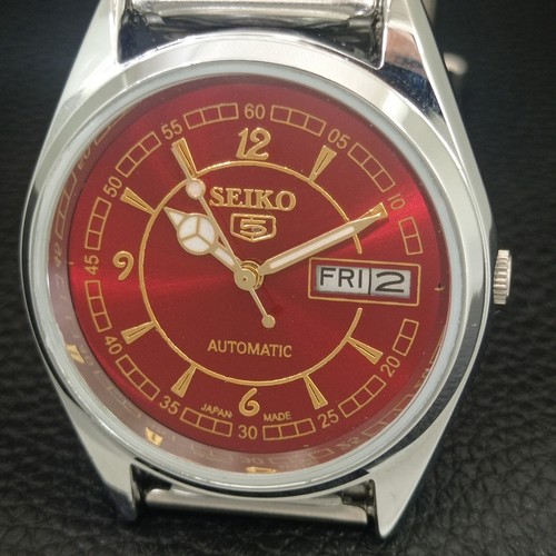 VINTAGE SEIKO 5 AUTOMATIC 6309A REFURBISHED JAPAN MENS RED DIAL WATCH a443338-1 - Picture 4 of 12