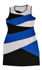 Calvin Klein Dress Women's Size 10 Blue Black White Color Block Sleeveless Zip