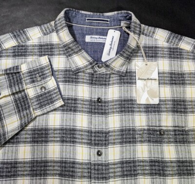 NWT Tommy Bahama Men's Canyon Beach Flannel Rancho Check Shirt Yellow Grey 2XLT