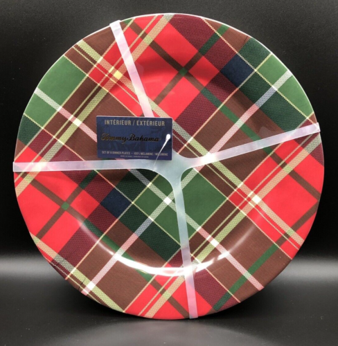 Tommy Bahama Melamine RED TARTAN PLAID CHRISTMAS 10.5" Dinner Plates (Set of 8) - Picture 1 of 6