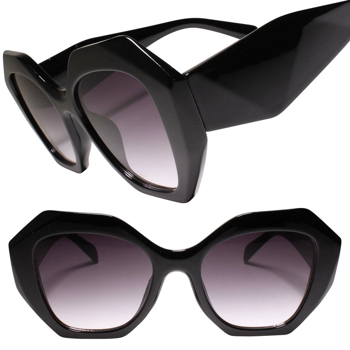 Sophisticated Oversized Geometric Sunglasses Exotic Big Frame Black Shades  | eBay