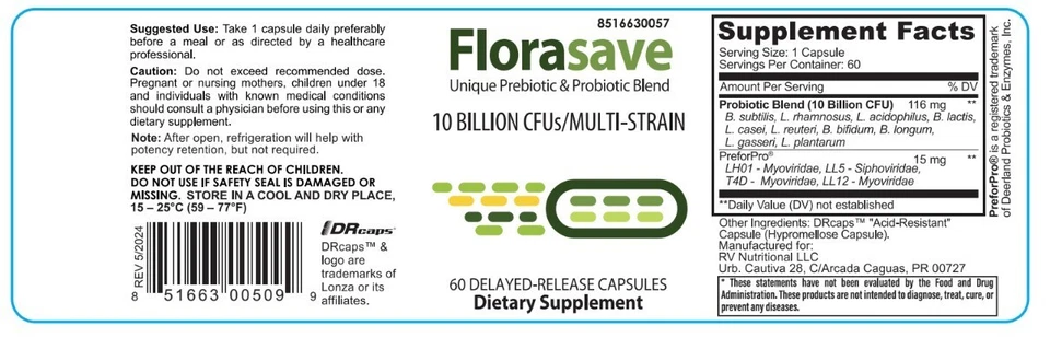 Florasave | 60 растительных капсул DR | пребиотики | пробиотики | 10 миллиардов КОЕ - Изображение 2 из 4