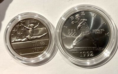 1992 Olympic 2 Coin Set US Mint Silver Dollar & 50 Cent Clad Unc