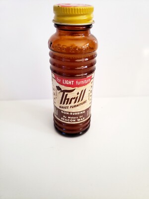 Vtg 1954 Thrill Sample Bottle Furniture Wax Beacon Co Boston Mass Brown