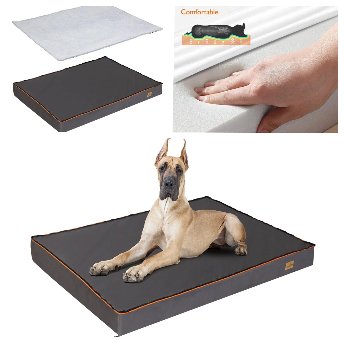 Superior Dog Bed for Large Dog Memory Foam Pet Crate Mat Cushion Removable Cover