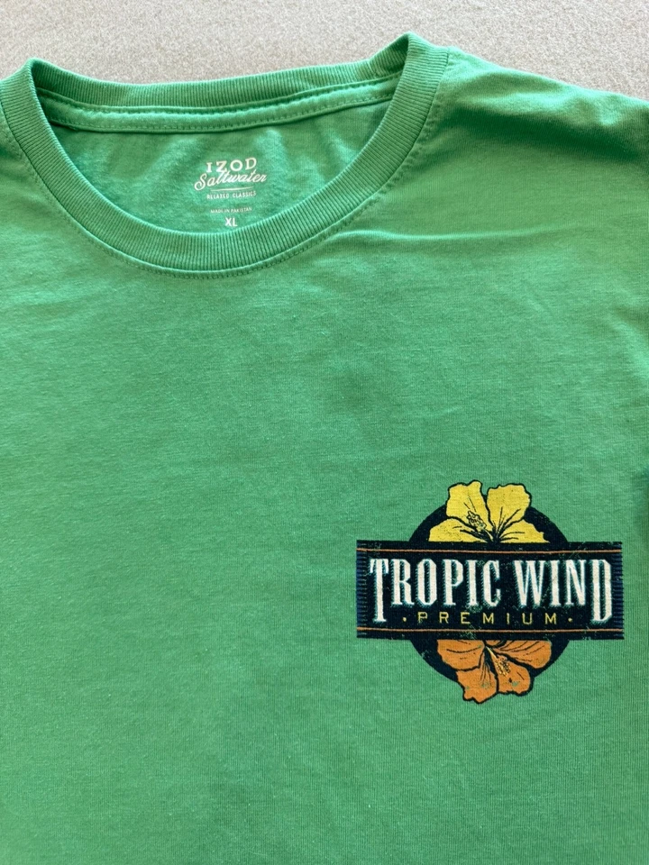 Camiseta de verano IZOD de agua salada para hombre extra grande verde viento tropical gráfico Foto 3 de 4