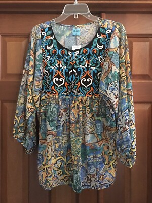$144 Authentic KAS Designs New York Embroidered Blouse - Large NEW