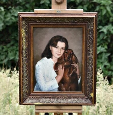 Portrait Of A Woman With Dog – Oil On Canvas – Signed – With Frame