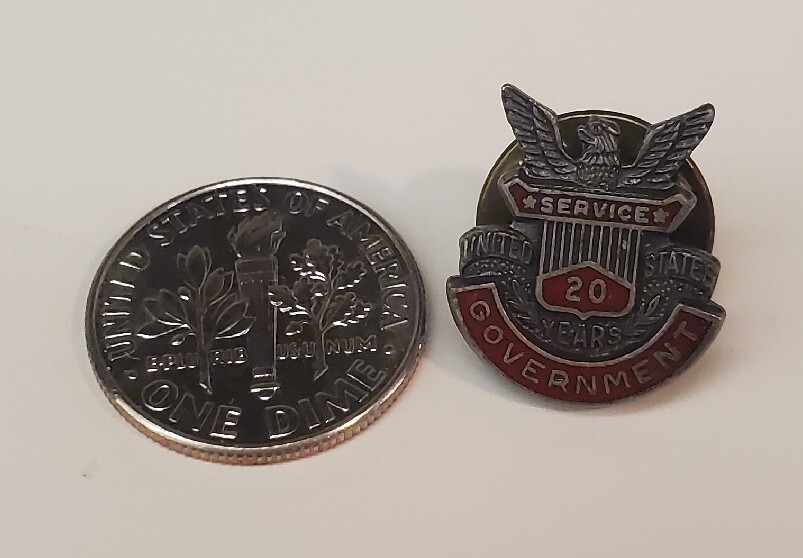 20 Years of Government Service Pin Lapel Vest Vintage Tie Tack Sterling ...