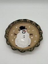 1998 Christmas Three Rivers Pottery Snowman Winter Plate Dish Ripple 7"