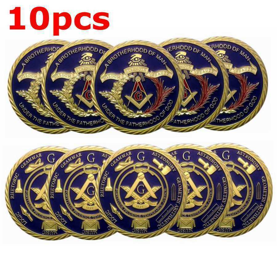 10PCS Masonic Coins Master Mason Freemason Brotherhood Challenge Coin with Case