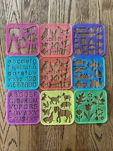 9 VINTAGE TUPPERWARE TUPPER TOYS PLASTIC STENCILS ANIMALS HOLIDAYS LETTERS 1987