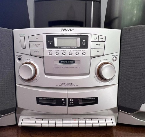 SONY CFD-ZW755 Stereo System Boombox CD/Dual Cassette/Radio Mega Bass W/ Remote