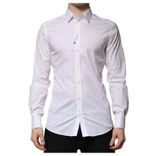 DOLCE & GABBANA Shirt White Cotton GOLD Long Sleeves Formal 37/US14.5/XS 420usd