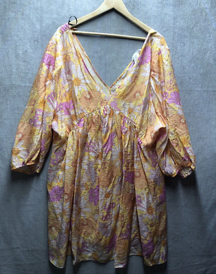 H& M Blouse Dress Size XXL V Neck & Tie Back Floral Flowy
