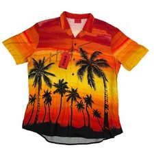 Hugo Boss Mens Ellino Relaxed Fit Sunset Short Sleeve Button Down Shirt Red XL