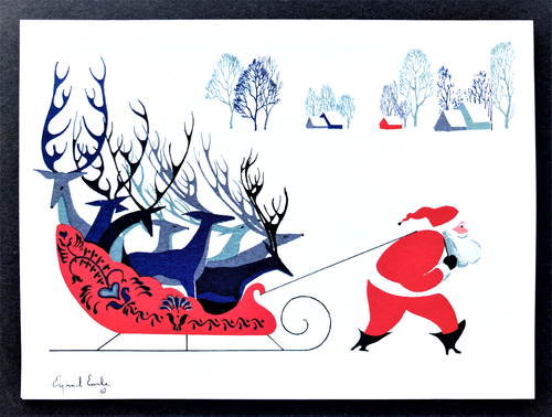 BOX OF 15 Eyvind Earle Christmas Card Santa Pulling Reindeer Metropolitan Museum - Picture 3 of 6