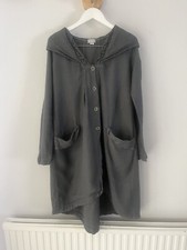 Transit Par Such Grey Linen Blend Lagenlook Light Weight Hooded Jacket Sz1 150cm