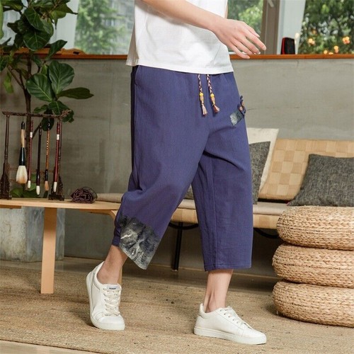 Man Pants Male Pants Cotton Linen Vintage Elastic Casual Sweatpants Trousers - Picture 15 of 15