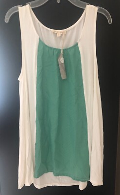 NWT HEM & THREAD Green & White Hi-Low Sleeveless Top - Size L - UNIQUE & Fun