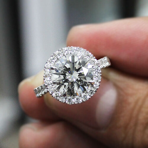 2.40 Ct. Natural Round Cut Halo Pave Diamond Engagement Ring - GIA Certified - Picture 1 of 6