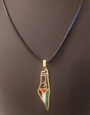Palestine gold Metal Flag Map Pendant with 50cm black Leather Necklace