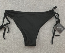 Zaful Ribbed Knit Side Tie Bikini Tankini Swimsuit Bottoms Womens size M Black