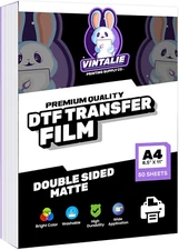 DTF Transfer Film – A4 (8.5”x11”)50 Sheets Premium Matte Double Sided DTF Fil...