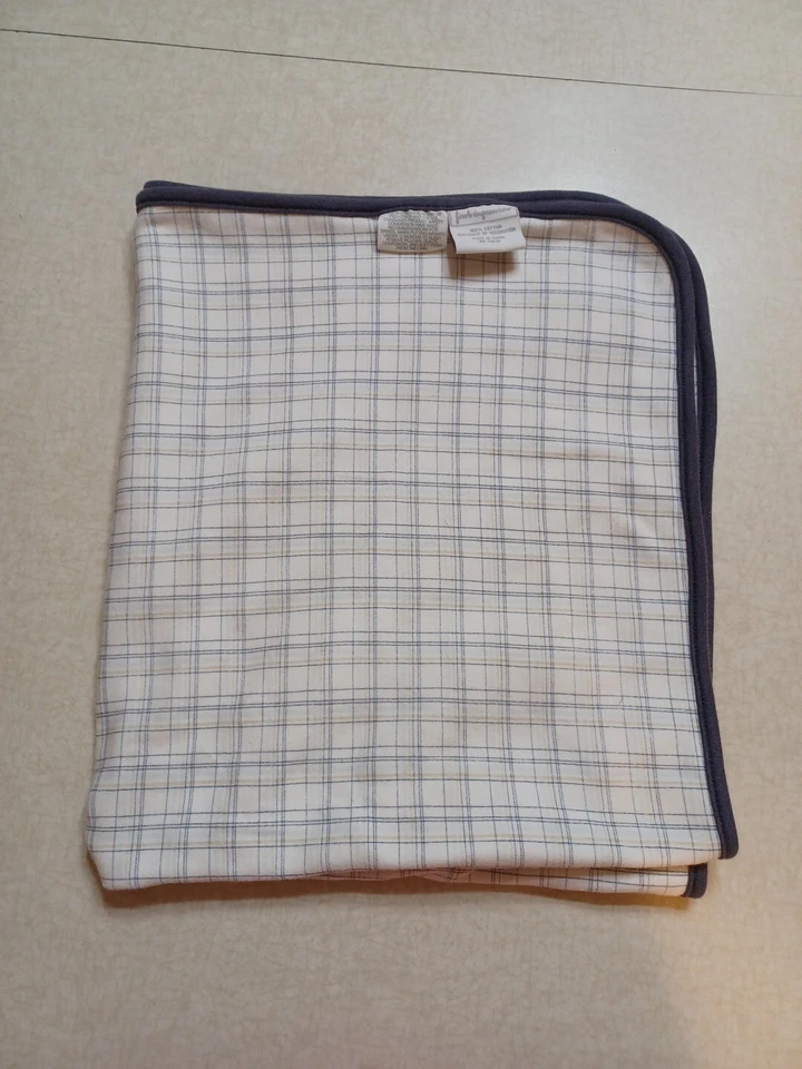 First Impressions Cotton Baby Blanket Blue White Puppy Dog Plaid - Image 3 of 4