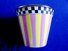 MacKenzie-Childs 4" COURTLY CHECK  PASTEL STRIPE enamel plant/herb pot NEW