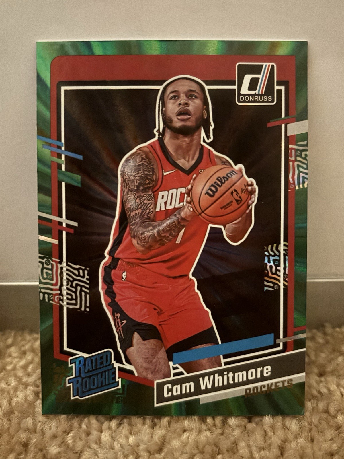 2023-24 Donruss #211 Cam Whitmore Green Laser Holo Houston Rockets