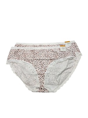 Jenni Womens 3X Leopard Cotton Lace Trim Hipster Panties Underwear Set Of 2