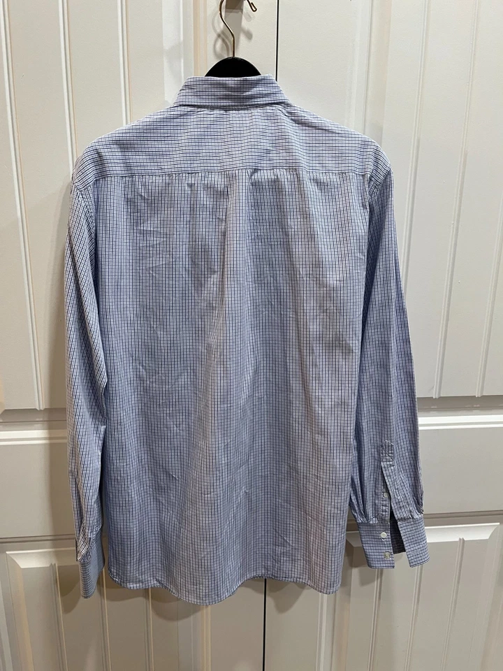 Рубашка мужская размер XL BRUNELLO CUCINELLI маленькая клетчатая синие оттенки сделано в Италии хлопок - Изображение 2 из 3