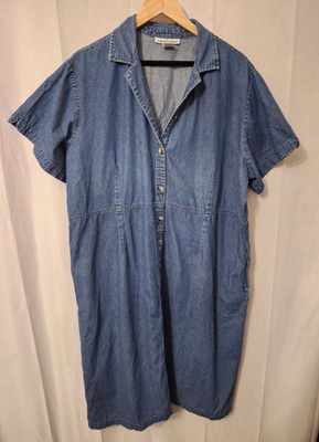 Vintage Serengeti Women's Denim Shirt Dress Sz 3x Pockets Knee Length CoastaY2K