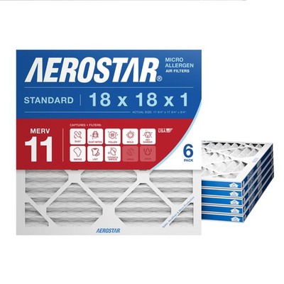 Aerostar 18x18x1 MERV 11 - 6 Count - Pleated HVAC, Furnace & 6 PACK, 11 